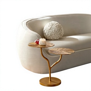 Handcrafted Dual Lotus Leaf <b>Tray</b> Metal Pedestal Drink Stand Antique Gold Look Eco Friendly Living Room Side <b>Table</b> - Product Image 1
