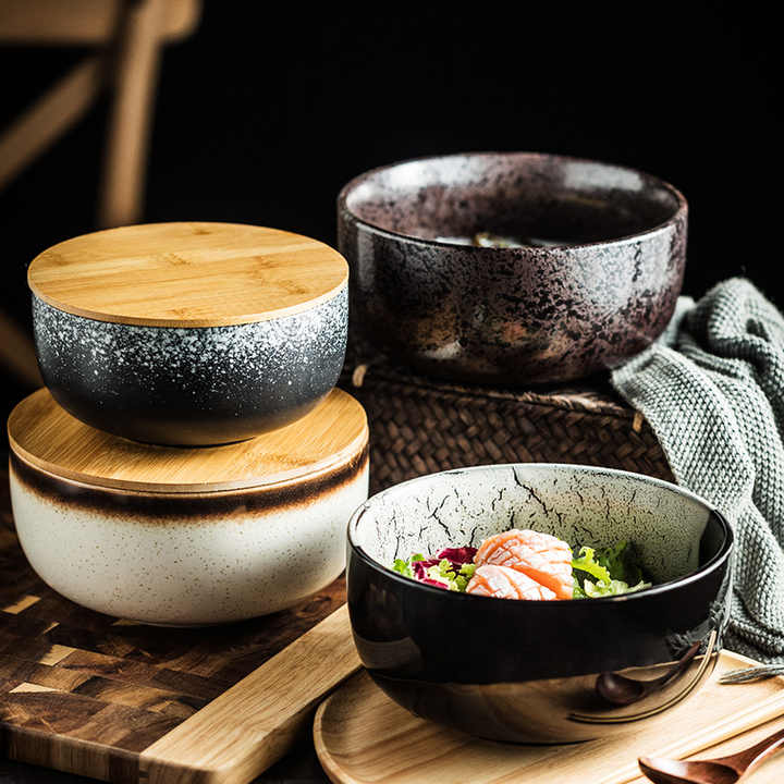 Customized 6.5-7.5 Inch round Ceramic Noodle Bowl with Chopsticks Household Soup & Rice Bowl for Home Restaurant Party Occasions