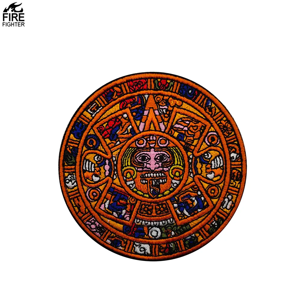 3.5Inch Doomsday Maya Kalender Patch Geborduurd Met Aztec Zon Steen V01113