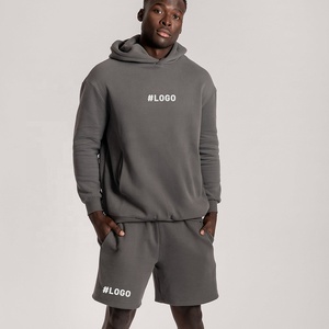 Blank Pullover Hoodie and Unisex Sportswear Pure Cotton Men's Summer Shorts <b>Set</b> Jogging Outfit - Product Image 2