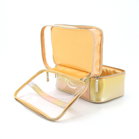 Sac de toilette personnalisé transparent à double couche en PVC PU avec deux compartiments séparés, sac de toilette transparent, trousse de toilette de voyage