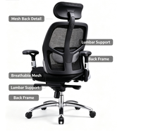 Chaise de bureau ergonomique à dossier haut en maille avec appui-tête réglable, support lombaire, accoudoirs 3D et base pivotante, mobilier commercial