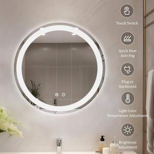 Espejo redondo moderno <span class=keywords><strong>con</strong></span> luz Led, sensor táctil antivaho, baño, inodoro, barbería, salón, táctil, luz <span class=keywords><strong>de</strong></span> espejo <span class=keywords><strong>de</strong></span> pared plateada inteligente - Product Image 2