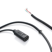 Câble USB Type C femelle vers extrémité ouverte nue 26AWG, 12 mètres de long, gaine tressée, faisceau de câblage personnalisé