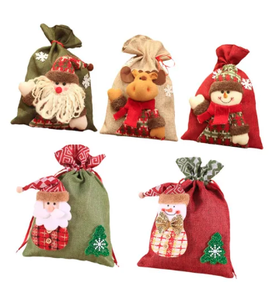 Décorations de Noël, sac à bonbons en lin rouge 3D, sac cadeau de Noël, accessoires de déguisement pour enfants - Product Image 1
