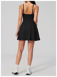 Solid Color Deep V Neck Spaghetti Strap Yoga <b>Dress</b> <b>With</b> <b>Pockets</b> High Waist Seamless Quick Dry Sport Wear - Product Image 2