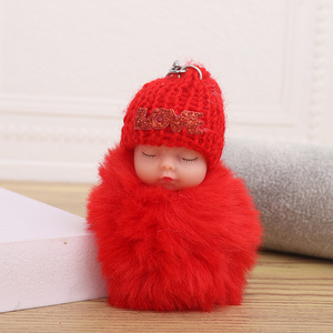 8CM mignon dormir bébé poupée porte-clés Pom Pom lapin boule <span class=keywords><strong>de</strong></span> fourrure bébé porte-clés moelleux voiture porte-clés <span class=keywords><strong>sac</strong></span> breloque peluche fourrure poupée porte-clés - Product Image 4