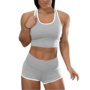 Ensemble 2 pièces imprimé pour femme : Crop Top et Short – Respirant, Séchage Rapide, Spandex, Polyester – Idéal pour l'Automne, l'Été, la Détente, le Yoga, la Gym et le Sport - Product Image 1
