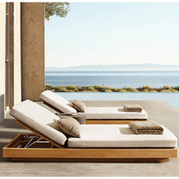 Chaise longue moderne en teck massif, inclinable et réglable, pour l'extérieur, avec coussin épais