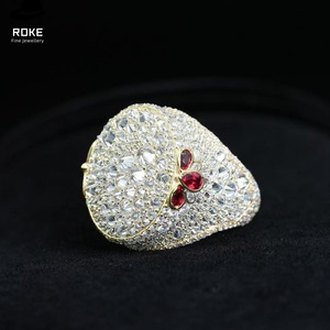 럭셔리 9K-18K 금 남성용 약혼 반지, 모자이크 파베 랩 다이아몬드 & 루비 힙합 반지, IGI/GIA 인증 - Product Image 4