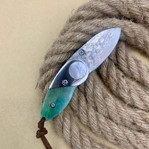 다마스커스 스틸 미니 키 체인 포켓 나이프 남성 휴대용 구름 패턴 암소 뼈 자개 손잡이 천국 지구 상자 CN XF-0159 - Product Image 3