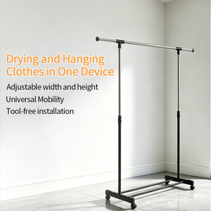 Adjustable Metal Garment <b>Rack</b> with Rolling Wheels Portable <b>Clothes</b> Hanging Storage <b>Rack</b> - Product Image 2