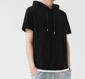 Nuova t-shirt da <span class=keywords><strong>uomo</strong></span> estiva a <span class=keywords><strong>maniche</strong></span> <span class=keywords><strong>corte</strong></span>, <span class=keywords><strong>felpa</strong></span> a mezza manica Casual in puro cotone con cappuccio da <span class=keywords><strong>uomo</strong></span> - Product Image 2