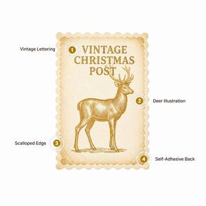 Rouleau d'autocollants de Noël vintage en gros, étiquettes matelassées auto-adhésives découpées pour emballage cadeau et journalisation - Product Image 2