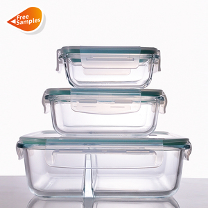 Free BPA Glass Container Set High Borosilicate Glass Food Storage Lunch Box With Sirtight Plastic Cap