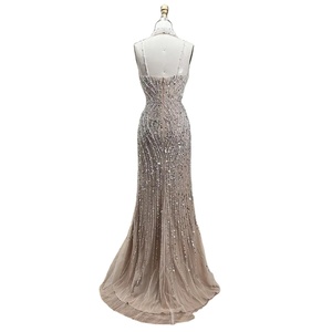 Gaun malam putri duyung karamel, Gaun malam bermanik dengan tali terpisah, gaun <span class=keywords><strong>Prom</strong></span>, 2025 pesta kustom - Product Image 3