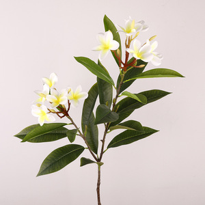 Fleur artificielle Frangipanier à 2 têtes, branche unique, haute simulation, décoration de mariage, fleurs en plastique et soie, jaune, blanc, rose, rouge - Product Image 3