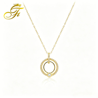 Collier double cercle de luxe FULONG en or 18 carats, pendentif anneau pavé de diamants avec pierre unique, chaîne en or véritable, bijoux fins OEM&ODM