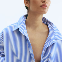 Femmes Vintage Simple Design décontracté ample à manches longues rayé bouton popeline chemise été automne Blouse chemises mode chaude