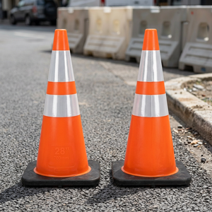 28 Inch PE Engineer Grade Traffic Cone 700mm Weighted <b>Rubber</b> Base-High Visibility Orange Road Safety with Reflective <b>Strips</b> - Product Image 3