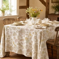 Nappe ronde florale longue jusqu'au sol, imprimé botanique rose poudré et jaune, pour mariage et banquet