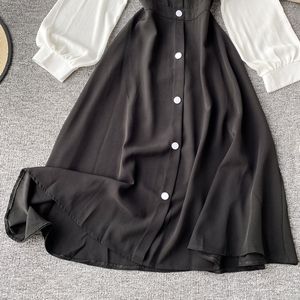 Français <span class=keywords><strong>Romance</strong></span> rétro robes femmes décontracté col carré Midi dame femmes élégant pur Stretch mince automne bureau loisirs robe - Product Image 3