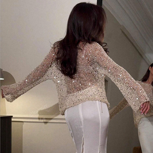 Women s T shirts and Sexy Sheer <strong>Sequined</strong> <strong>Tops</strong> Made by Chinese OEM Manufacturers Supports Small Batch Wholesale Customization - Product Image 2