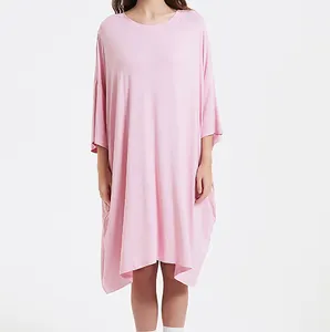 कस्टम डिज़ाइन महिलाओं की टी शर्ट ड्रेस, लोगो के साथ ड्रॉप शोल्डर, कस्टम प्लस साइज़ महिलाओं की ड्रेस