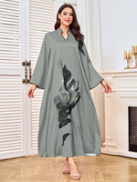 Robe longue élégante à imprimé floral noir, robe arabe Abaya pour femmes, nouveau motif, robe ample
