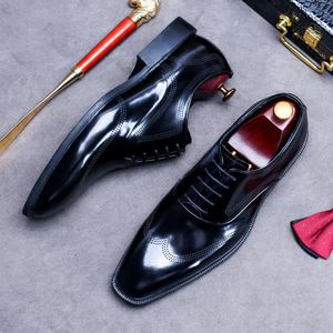 2025 Luxury Bright Noodle Shoes Men's Business Formal Dress Oxford Lace Handmade Factory ASTON M.JAZZ <b>Pointed</b> Toe Anti-Slip - Product Image 2