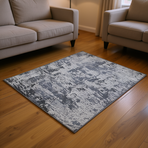 Elegante Tappeto Rettangolare Grigio Denim Tradizionale Antimacchia per Soggiorno, Ufficio e Sala da Pranzo - Product Image 2