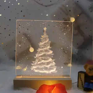 Commercio all'ingrosso camera dei bambini in legno su misura di base 3D Illusion anime acrilico lampada lamparas albero Di Natale ha condotto la luce di notte