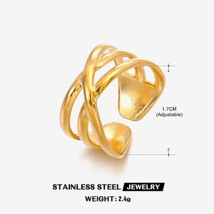 Minimalist Personalized Gold Silver Lines Cross <b>Ring</b> <b>Adjustable</b> Stainless Steel Jewelry for Women Dainty Trendy Engagement - Product Image 5