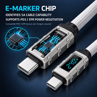 Câble USB-C vers USB-C 240W PD3.1 EPR avec affichage numérique, 48V 5A, E-Marker, en alliage de zinc, tressé en nylon, cuivre pur, pour batterie externe et ordinateur
