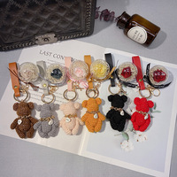 Porte-clés ours brillant tricoté à la main, de luxe, en fleur naturelle, pour femmes, sac à lanière, breloques de cadeau de Couple, livraison gratuite