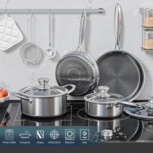 Utensilios <span class=keywords><strong>de</strong></span> <span class=keywords><strong>cocina</strong></span> <span class=keywords><strong>de</strong></span> inducción Tapas <span class=keywords><strong>de</strong></span> vidrio Olla antiadherente Sartén Cooktops adecuados No tóxico Lavavajillas Horno Seguro <span class=keywords><strong>Ollas</strong></span> <span class=keywords><strong>de</strong></span> <span class=keywords><strong>acero</strong></span> inoxidable Juego <span class=keywords><strong>de</strong></span> sartenes - Product Image 2