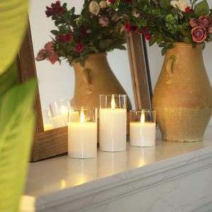 Rõ ràng Glass Flameless nến tinh khiết sáp trắng Pin hoạt động nến <span class=keywords><strong>LED</strong></span> trụ cột nến với điều khiển từ xa và tính giờ - Product Image 3