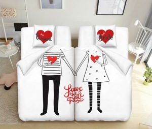 Housse de couette en microfibre à impression numérique séparée, motif Mr & Mrs, ensemble de draps, ensemble de literie pour la Saint-Valentin - Product Image 1