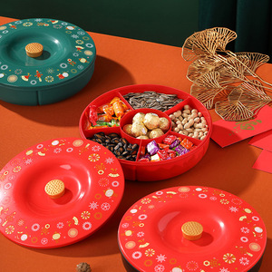 Festive Plastic Fruit Plate Divided Red Candy Box Nut Snack Storage Chinese New Year Wedding <b>Gift</b> <b>Set</b> - Product Image 1