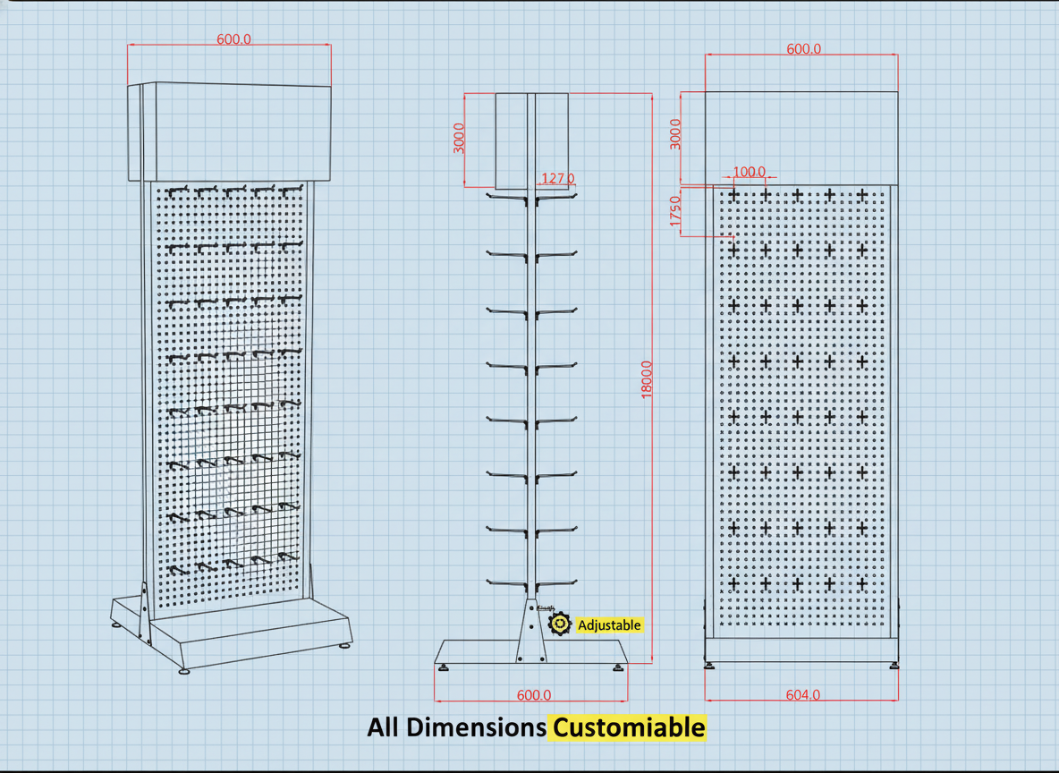 Custom Double-sided Steel Tool Holder Display Rack with Hooks for Garage Workshop — view 4