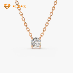 VLOVE Gioielli Artigianali alla Moda, Pendenti con Diamante Rotondo Singolo Incastonato, Collana con Diamante Coltivato in Laboratorio 14K - Product Image 3