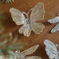 Ornements de Noël en acrylique avec paillettes de platine, papillon, libellule, pendentif suspendu pour arbres de Noël, décorations de vacances