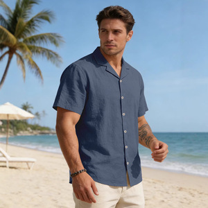 Chemise décontractée ample pour <span class=keywords><strong>homme</strong></span>, style américain, tendance estivale, col à revers perlé, manches longues, pour la plage, modèle transfrontalier - Product Image 2