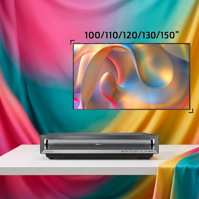 Hisense PX3-Pro Laser Projector Bundle, 100/110/120/130/150" CBSP CLR Screen & 4K UHD Triple Laser Home Theater UST Projector