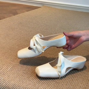 Mules de piel de oveja con punta cuadrada y lazo, sin cordones, con plataforma, para mujer, de verano. - Product Image 2