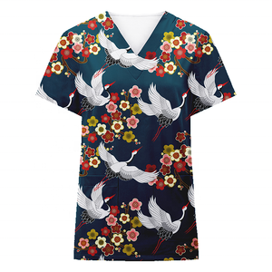 최고 판매 사용자 정의 디지털 인쇄 v 목 짧은 소매 섹시한 스크럽 유니폼 의료 스크럽 유니폼 - Product Image 3