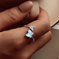 Youchuang bijoux de conception à la mode pierre naturelle bague bleue knuckle délicate fille unique opale 925 anneaux papillon en argent sterling