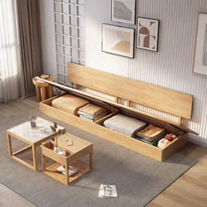Nordic Japanese Style Wooden <b>Sofa</b> With Storage Living Room Minimalist Solid Wood Platform <b>Sofa</b> For <b>Small</b> Apartment - Product Image 3