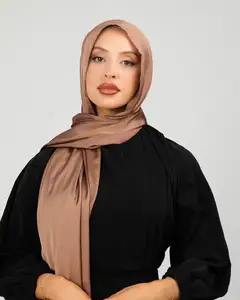 wholesale Stretchy Satin Silk Hijab silken scarf for Malaysia women luxury scarf Brown Satin Hijab Satin Crepe Shawl