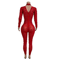Combinaison sexy à manches longues avec strass, grande taille, pour femmes, soirée en boîte de nuit, combinaison moulante, tenue de danseuse